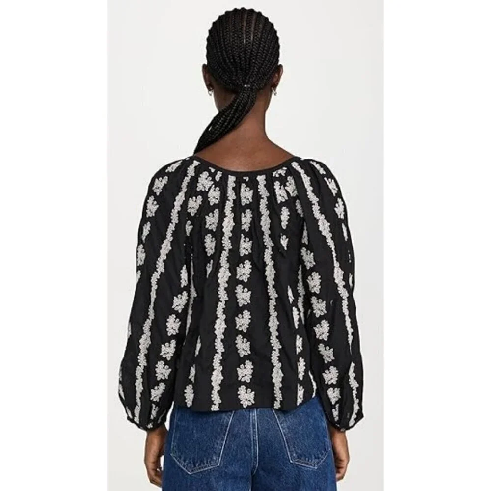 💕MADEWELL💕 Embroidered Puff Sleeve A-Line Top ~ True Black Medium M NWOT